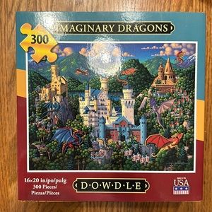 Imaginary Dragons 300 Piece Jigsaw Puzzle Dowdle Folk Art 16 x 20 Fantasy EUC
